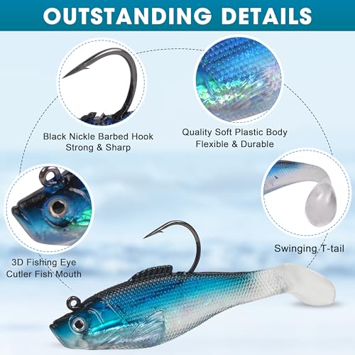 Soft Fishing Lures Pre-Rigged Swimbait Jig Head Paddle Tail Swim Baits Swim Shad Lures Soft Plastic Swimbait Bass Trout Walleye Sinking Baits Fishing Lures Kit for Saltwater Freshwater - color: 12pcs/pack, size: 8cm/3.15inch