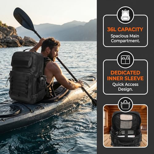 Miramrax Dry Bag Waterproof Backpack 30L Tactical Backpack for Kayaking Hiking Boating Paddle Boarding Fishing Travel Camping Beach Floating Dry Bag for Men Women (Black) - color: Black