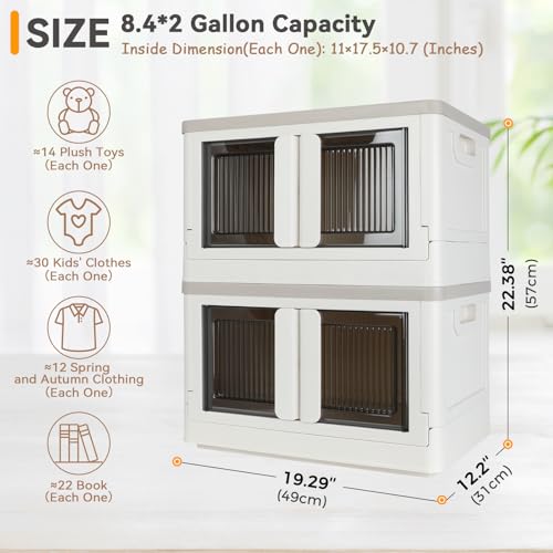 Storage Box, Collapsible Cabinet, 8.4 Gallon (32L) Each One, 2 Packs, Useful Box with Lids, Foldable Drawer, Organizers for Home and Office, Milk White - color: Milk White, size: 8.4 Gal (32L) × 2