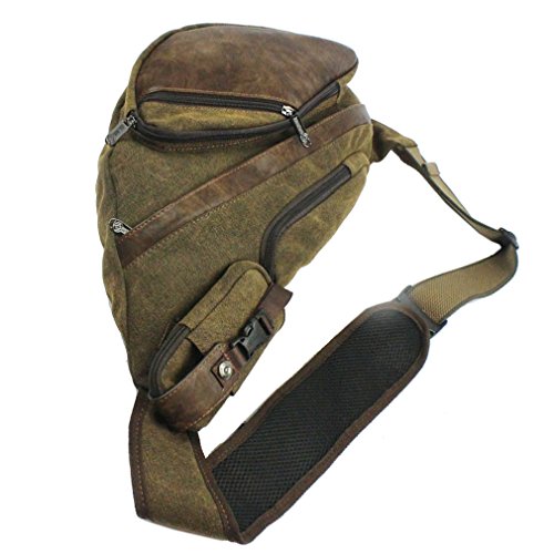 Hebetag Leather Sling Bag Crossbody Backpack for Men Women Travel Outdoor Camping - color: #40coffee(canvas)