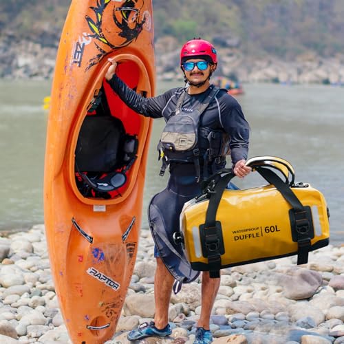 ESONE Dry Bags Waterproof Backpack for Men/Women Dry Bags for Kayaking Waterproof Backpack for Travel Dry Bag Backpack Waterproof Duffel Bag Applicable Boating Camping Paddle Board Surfing（60L） - color: Yellow, size: 60L