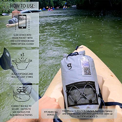 geckobrands Hydroner 20L Waterproof Dry Bag Backpack – Lightweight Roll-Top Bag with Clear Phone Pouch for Outdoor Activities - color: Navy/Neon Green