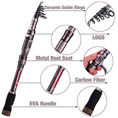 Sougayilang Telescopic Fishing Rod - 24 Ton Carbon Fiber,CNC Machined Reel Seat, Comfortable EVA Handle, Travel Fishing Rod for Bass Trout Fishing - color: SILVER, size: 9.9 ft