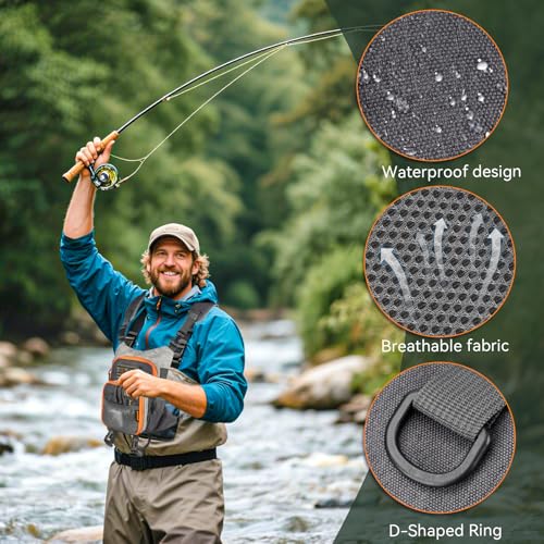 QulayQualy Fly Fishing Pack - Chest Pack with Work Station Lightweight Tackle Fishing Bag with Quick-Release - color: Orange & Grey, size: M-11''