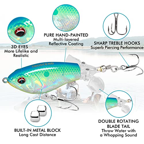 TRUSCEND Popobait Easy Catch Fishing Lures with BKK Hooks, Instant Startup, Longer Cast, Balanced Spray/Sound/Swim, Plopper Topwater Lures for Bass, Trout, Pike, Walleye, Freshwater Saltwater Fishing - color: A-3",0.3oz