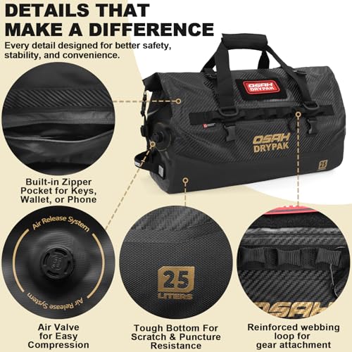 OSAH DRYPAK Waterproof Duffel Bag 25L/40L/60L – Heavy-Duty Motorcycle Tail Bag, Roll-Top Dry Bag for Travel, Camping, Boating, Kayaking, Outdoor Adventure - color: CARBON FIBER, size: 40L