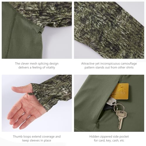 BASSDASH Men’s UPF 50 Performance Fishing Shirt Cooling Hoodie Camo Long Sleeve FS17M - color: Olive Green/Moss Wood, size: X-Large
