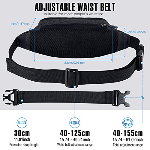 WATERFLY Fanny Pack Waist Bag: Small Hip Pouch Bum Bag Fannie Pack Phanny Fannypack Waistpack Bumbag Beltbag Sport Slim Fashionable for Jogging Hiking Hiker Woman Man - color: Black