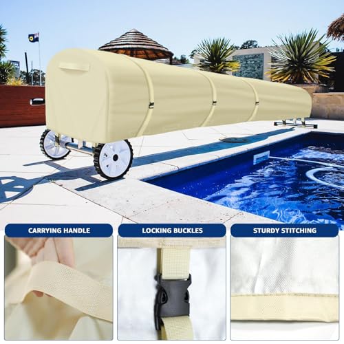 Swimming Pool Solar Reel Cover, 22Ft Heavy Duty Waterproof Pool Solar Blanket Reel Cover, UV Resistant Solar Blanket Cover Reel Roller Cover Swimming Pool Solar Reel Cover for Inground Pool, Beige - color: Beige, size: 22 FT