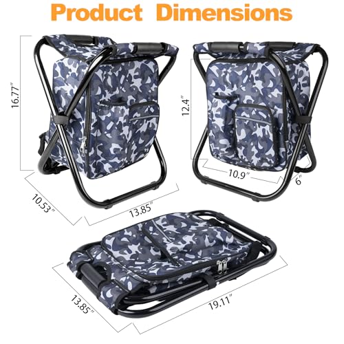 Kikerike Backpack Stool Cooler Chair Heavy Duty 300 LBS Max Load Portable Lightweight Stool Backpack Folding Fishing Cooler Seat for Camping Hunting Fishing - Arctic Camo - color: Arctic Camo