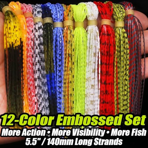 Rubber-Legs-Fly-Tying-Materials-12-Colors-Silicone-Legs-for-Fly-Tying-Flies & Jigs Trout Bass Panfish Lure Making Supplies Kit - color: 12 Advanced Embossed Set