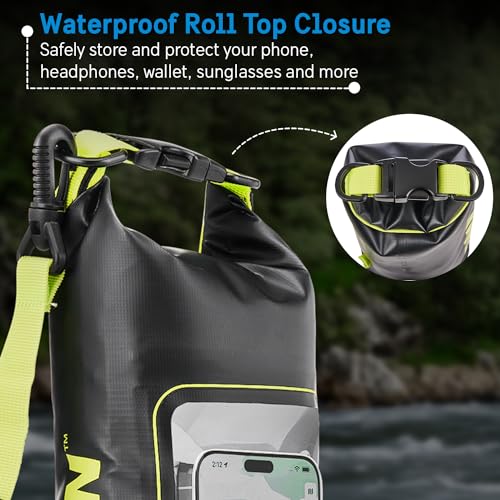 Pelican Marine IP68 Waterproof Dry Bag 2L w/Phone Pouch/Case - Black/Yellow | Roll Top Waterproof Backpack with Touchscreen Phone Pouch - Swimming, Kayaking, Camping, Rafting, Fishing & Travel Essentials - color: Black/Yellow - 2L, size: 2L