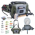 Goture Waterproof Fishing Waist Pack, IPX8 840D TPU Large Tackle Bag with Rod Holder, Airtight Zipper Closure, Fly Fishing Bag with Adjustable Waist Strap, Sling Fanny Pack with 16pcs Popper Flies - color: D1:Fly Fishing Bag with 16pcs Popper Flies