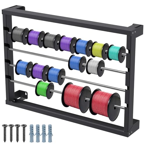 Kipika Portable Wire Spool Rack - Heavy-Duty Steel Cable Dispenser with 4 Adjustable Rods, Spool Rack Holder for Efficient Storage & Dispensing (B: Wall-mounted Wire Spool Holder (4 Rods)) - color: B: Wall-mounted Wire Spool Holder (4 Rods)