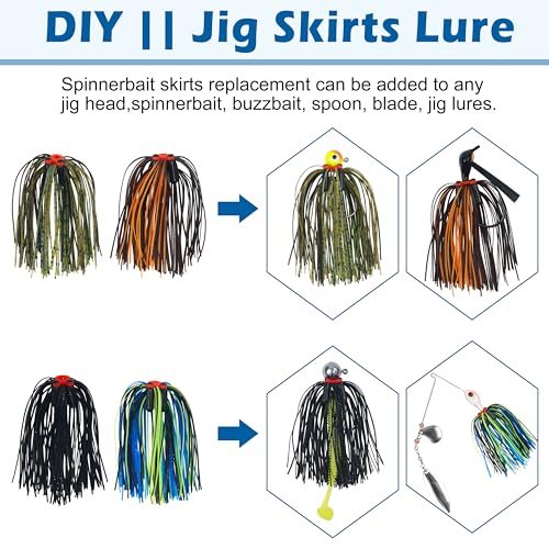Spinner Bait Skirt Jig Skirts Replacement DIY Fishing Lure Making Supplies Soft Skirt for Spinnerbaits Bass Fishing Jigs Buzzbait Squid Jigs Fishing Lure Skirts - style: B-skirts With Rattle-24pcs