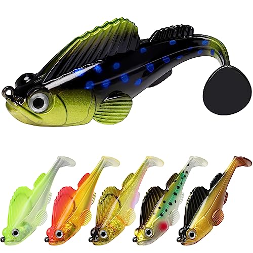 GOTOUR Pre-Rigged Soft Fishing Lures with Weedless Hook, Lifelike Paddle Tail Swimbaits for Bass Fishing, Freshwater & Saltwater Fishing Bait, Fishing Tackle for Bass, Pike, Trout, and Walleye - color: A2-3.5"-0.8oz