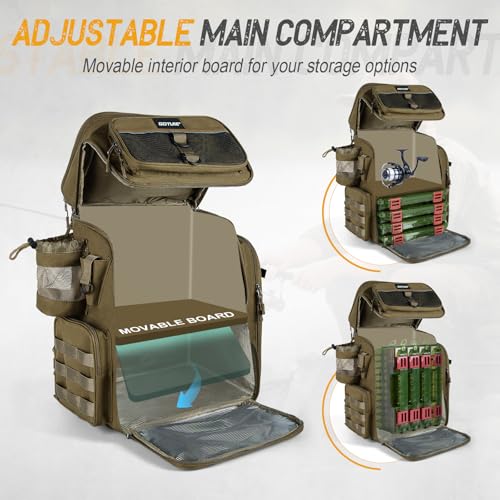 Goture Fishing Backpack, 900D Water-Resistant Tackle Bag with Rod Holders, Insulated Cooler Compartment, 55L Large Capacity Fishing Gear Storage for Saltwater&Freshwater Camping Hiking,Gifts for Men - color: A2:khaki(without Tackle Boxes)