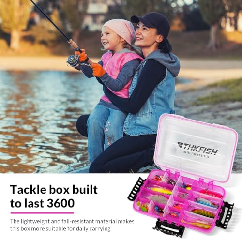 THKFISH Fishing Tackle Box 3600 Tackle Tray Floating Fishing Lure Box Storage Organizer Small Plastic Box with Adjustable Dividers,Sun-proof 1/2PCS - color: 1PCS-3600-PINK