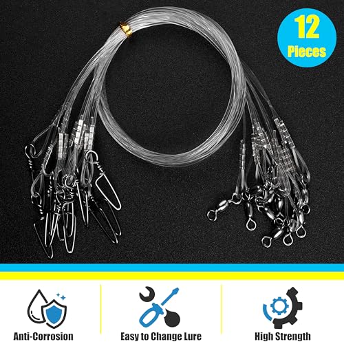 Fluorocarbon Fishing Leader, 12/24pcs Fluorocarbon Leader Line with Swivels Snap Invisible Fishing Wire Leader Connect Tackle Lures Bait Hooks for Saltwater Freshwater - size: 20lb, style: 12pcs
