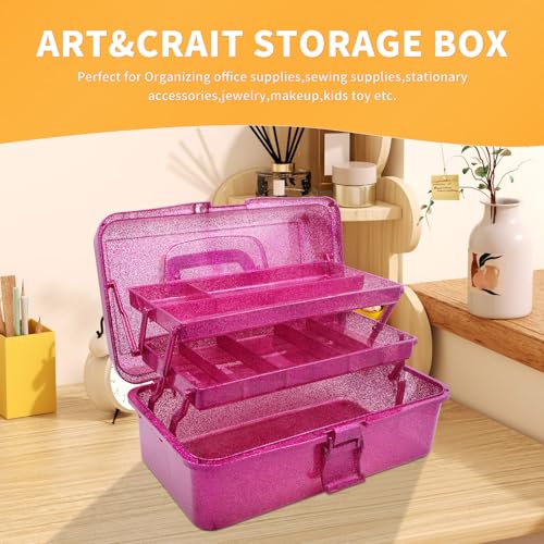 12.2inch 3-Layer Art & Craft Tool Storage Box, Beautiful Sewing Supplies Organizer, Plastic Portable Fishing Tackle Boxes, for Art Supply, Makeup, Hair Accessories,Painting Tools Container (Hot Pink) - color: Hot Pink