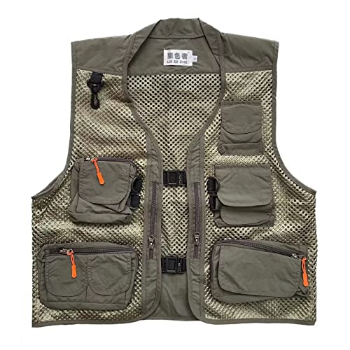 Men Mesh Breathable Multi-Pocket Vest Outdoor Travelers Fly Fishing Photography - color: Green, size: Medium