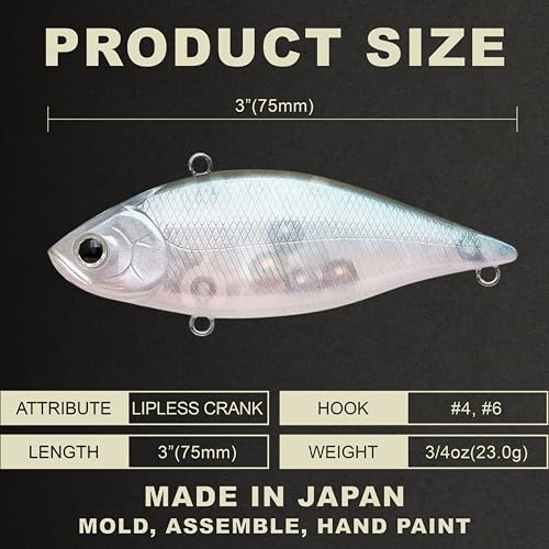 LUCKY CRAFT LV 500 MAX Freshwater Fishing Lures, Sinking Lipless and Long-Casting Crankbait, 3 Inch Vibration Rattle Bait, Perfect Fishing Gear for Tackle Box and Accessories - color: 291 Aurora Ghost Wakasagi