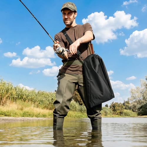 Fly Fishing Net Storage Bag - Foldable Landing Net Organizer Pouch Portable Trout Landing Nets Carrying Case with Adjustable Shoulder Strap and Drawstring Closure, Bag Only