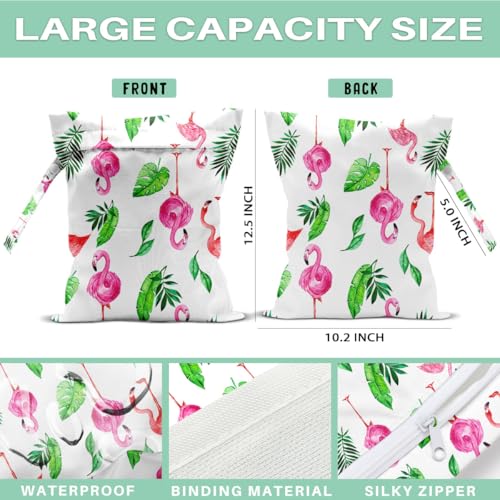 2PCS Reusable Waterproof Wet Bags, Flamingo & Tropical Plant Printed Wet Dry Bag, Leakproof Organizer for Travel Diaper Swim Items - color: Flamingo9