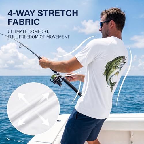 Riverruns Men's Fishing Shirt Short Sleeve UPF 50+ UV Sun Protection T-Shirt Rash Guard Swim Shirt #1024 - color: White/Jumping Bass, size: Large