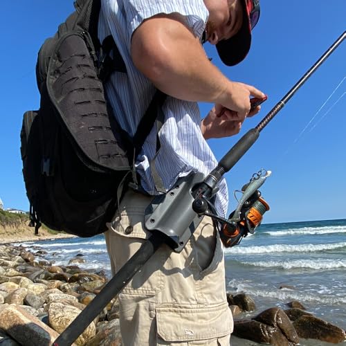 JettyHawk Fishing Rod Hip Holster, Hands-Free Quick-Draw Holder, Fits 1.5-2" Pole, for Spinning, Baitcaster, Centerpin & Surf Rods, Wading & MOLLE Belts - color: Zombie w-Black Belt Clip