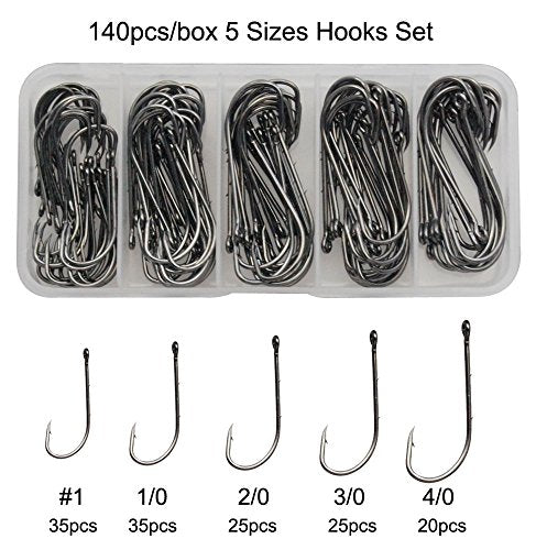 Baitholder Fishing Hooks Barbed Shank Beak Bait Holder Hooks Black Carbon Steel Offset Jig Fishing Hooks Saltwater Freshwater - size: 5/0 100pcs