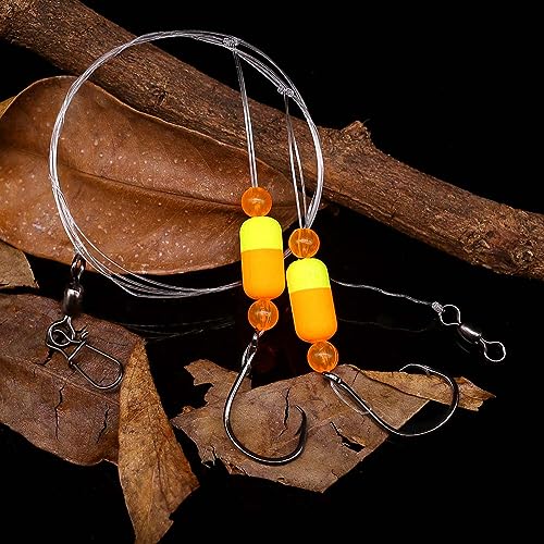 Pompano-Rigs-for-Surf-Fishing-Saltwater-Gear with Double Circle & Wide Gap Hook-6-Pack Surf Fishing Tackle - color: Orange and Yellow 3/4"Floats 6-Pack, size: 2/0 Circle Hook