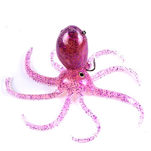 Artificial Octopus Swimbait, Skirt Tail Lure | 3.54/7.87/9.45in, jig head sinking trolling bait. Lingcod, bass, rockfish, saltwater. - color: Purple 7.87inch/6.35oz
