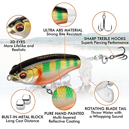 TRUSCEND Popobait Easy Catch Fishing Lures with BKK Hooks, Instant Startup, Longer Cast, Balanced Spray/Sound/Swim, Plopper Topwater Lures for Bass, Trout, Pike, Walleye, Freshwater Saltwater Fishing - color: B-2.8",0.2oz