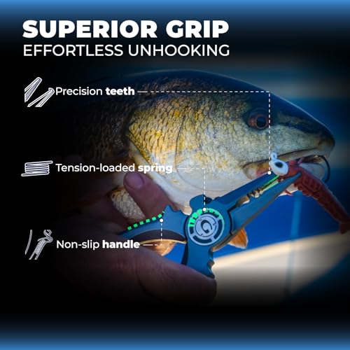 GOMEXUS Fishing Pliers Saltwater with Side Cutters, Never Rust Inshore & Nearshore Titanium Fishing gear with Lanyard & Leather Sheath, Hook Remover, (7'' Split Ring Nose) - color: Split Ring Nose