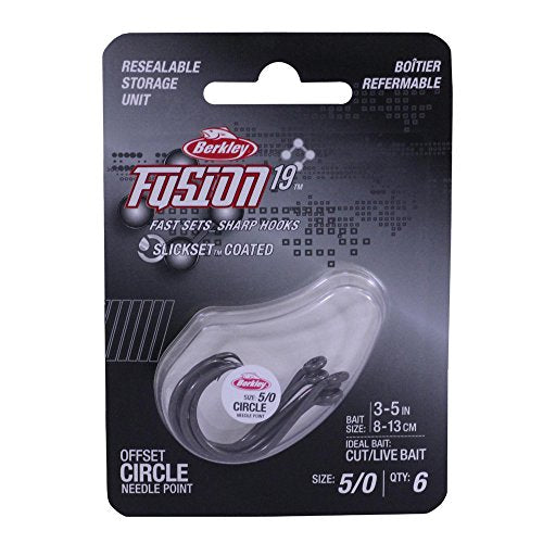Berkley Fusion19 Wide Gap Live Bait Hooks, Size 4 Fishing Hooks, Needle Point with SlickSet Coating for Easy Penetration, Forged for Added Strength - color: Smoke Satin, size: 5/0, style: Fusion19 Circle Hooks