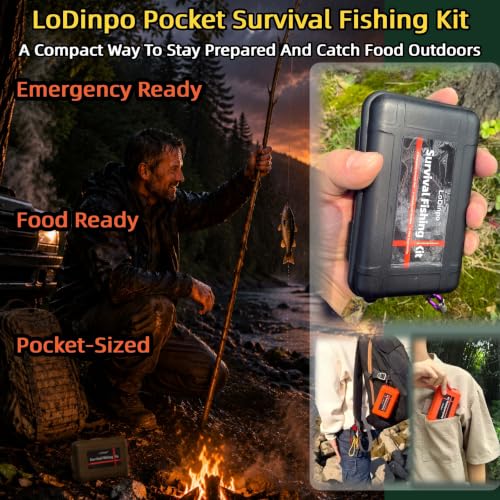 Mini Survival Fishing Kit Small Emergency Fishing TackleBox Pocket Outdoor Fishing Set Travel Party Fishing shoebox Surf Survivalist Fishing Accessories Pack Fishing Gear Gifts for Starter Men - color: Shadow Black