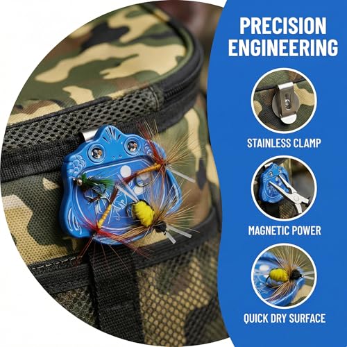 Fly Fishing Accessories Mini Compact Magnetic Fly Holder - Large Surface Fly Holder for Hooks, Nippers & Tools Secure Hold, No Drop (Orange/Blue) - color: BLUE