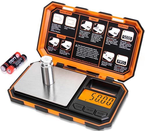 Fuzion Digital Pocket Scale, 500g x 0.01g Gram Scale, Mini Scale 6 Units Jewelry Scale with LCD Display, Tare Function for Food, Jewelry, Coin, Coffee - color: Orange, size: 500/0.01g