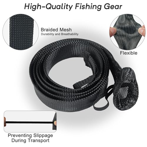 EZYoutdoor Fishing Rod Socks, 7 ft Braided Mesh Rod Sleeves | Fits 6'6-7' Spinning, Casting, Fly Rods, Elastic Lanyard Prevent Tangles, Scratches and Storage Wear - color: 2 Pack (Black)