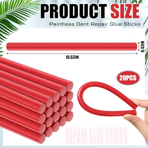 CroBlissful 20 Pcs Paintless Dent Repair Glue Sticks PDR Glue Hot Sticks Paintless Dent Repair Tool for Car Restoration Remover Tool Set (Red) - color: Red