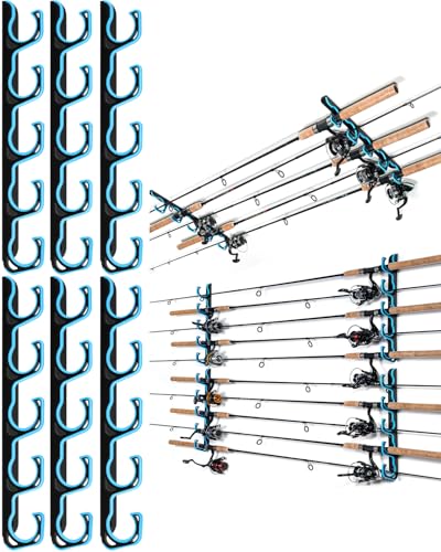 Ghosthorn Fishing Rod Holders for Garage Fishing Pole Holders Ceiling or Wall Mounted Fishing Rod Rack garage Storage Organizer Fishing Gear Equipment for Men Women (Blue, 3 Packs) - size: 3 packs holds up 15 rods, style: Blue