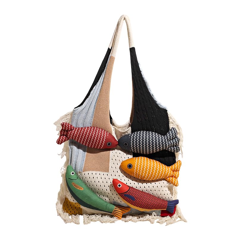 Bohemian style travel handbag for women large-capacity woven bag vacation beach seaside tote bag crochet purse - color: White