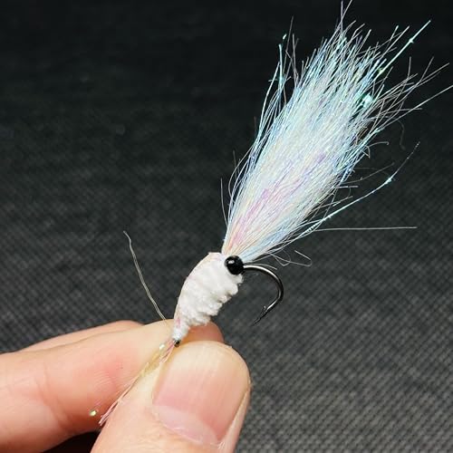 8Pc Bionics Crystal Flash Silk Shrimp Artificial Lures Fly Fishing Flies Saltwater Freshwater Bait Fishing for Bass Trout Salmon Hook Size #6 - color: Silvery