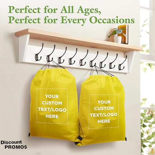 DISCOUNT PROMOS Custom Non-Woven Drawstring Backpacks Set of 10/50/100, Personalized Bulk Pack - color: Yellow, size: 10/50/100