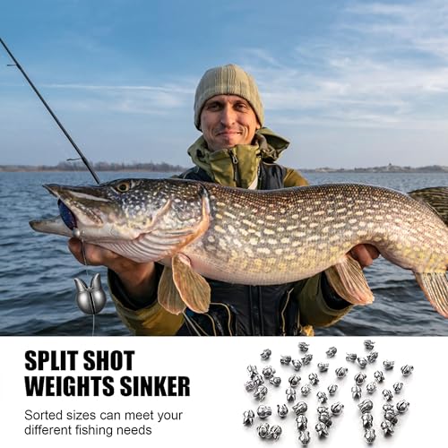 Removable Split Shot Fishing Weights & Sinkers 0.5g-2g Assorted Kit with Storage Box – Lead Sinkers for Drop Shot, Bass, Trout, Crappie, Freshwater & Saltwater Fishing