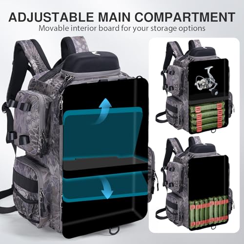 Goture Fishing Backpack, 900D Water-Resistant Tackle Backpack with Rod Holders, Hard Sunglasses Case, 45L Large Storage Gear Tackle Bag with Rain Cover, Bottle Holder for Travel Camping Hiking - color: A1:camo 12#, size: Without Tackle Boxes