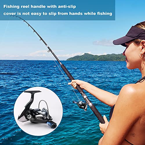 Fishing Reel Replacement Handle with Knob Covers, Spinning Casting Baitcaster Reel Grip Parts Universal Rocker Arm Non-Slip Rubber Sleeve - color: Black Handles & Knob Covers