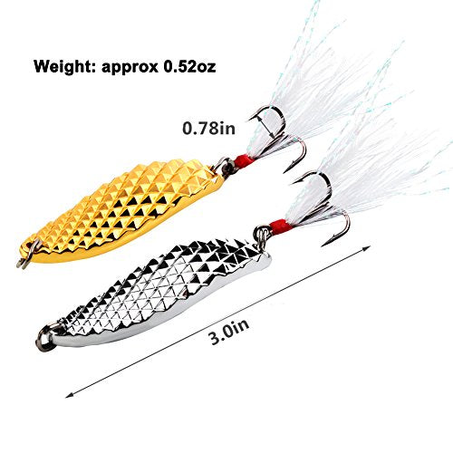 Sougayilang Fishing Spoons Hard Fishing Lures Treble Hooks Salmon Bass Metal Fishing Lure Baits 1/2 OZ - color: SILVER 5pcs