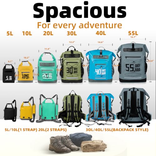 MORXPLOR Dry Bag Waterproof,5L/10L/20L/30L/40L/55L Roll Top Dry Bag Backpack with WaterProof Phone Case for Swim,Kayak - color: Yellow, size: 5Liter